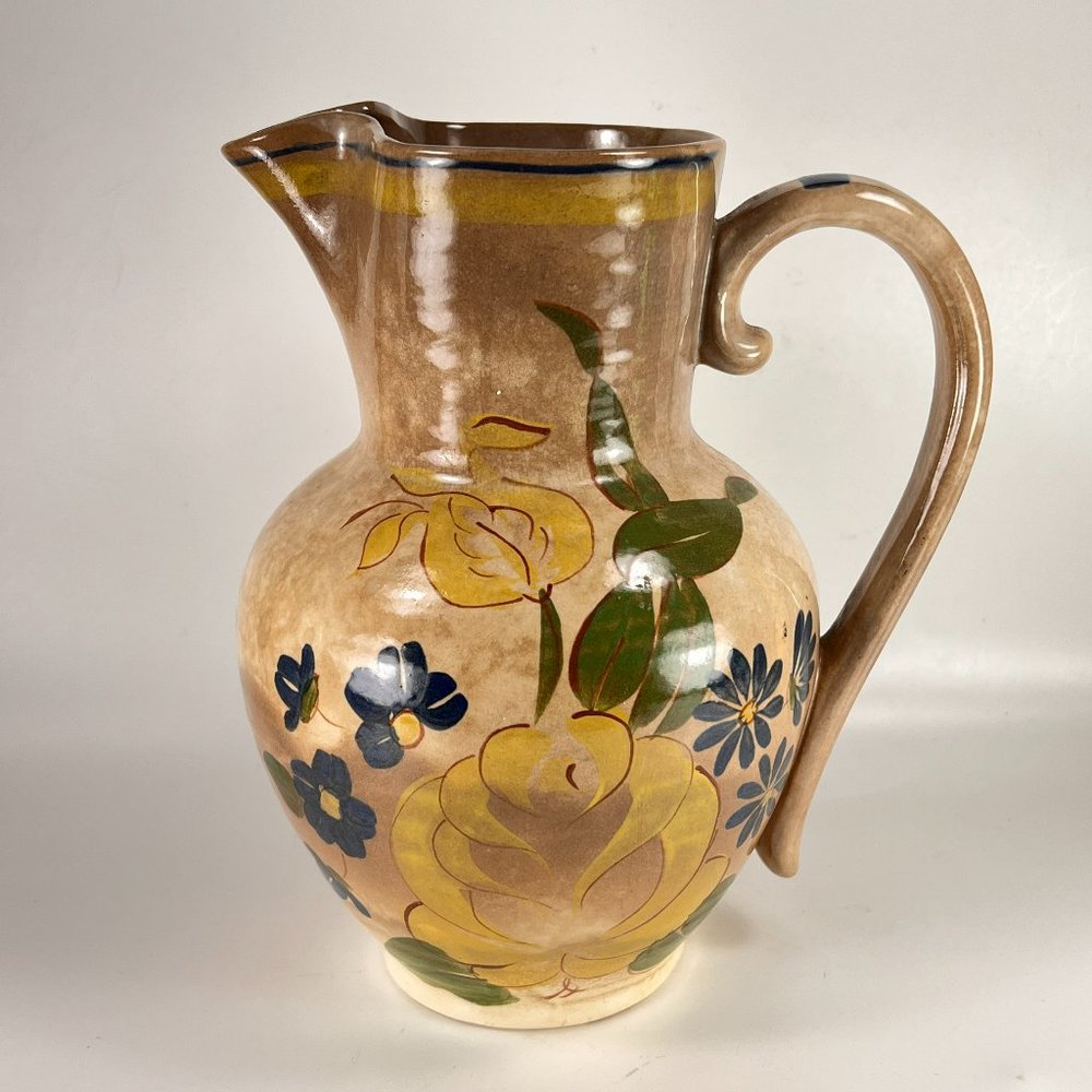 Vtg Red Wing Stoneware Pottery Pitcher Brittany Pattern Floral Collectible 40s